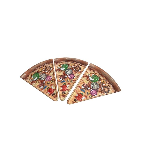 VTG Deborah Mallow Pizza Slice Shaped Party Topping Plates Plastic Set 3 *Read* - Picture 1 of 8